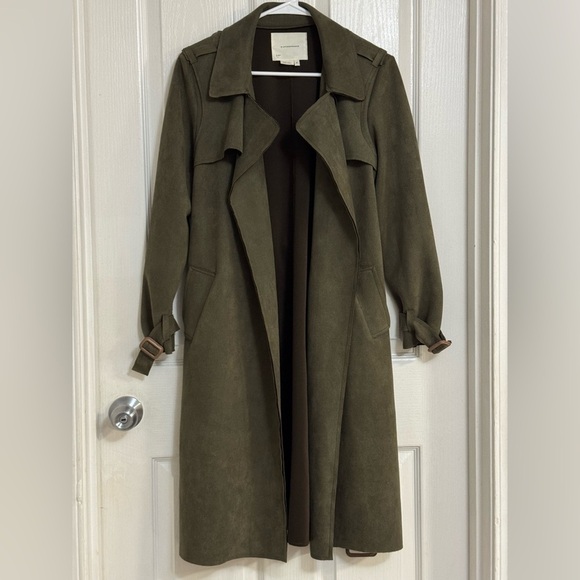 Anthropologie Harley Faux Suede Trench Coat – Olive Green – Size XS - Picture 4 of 9